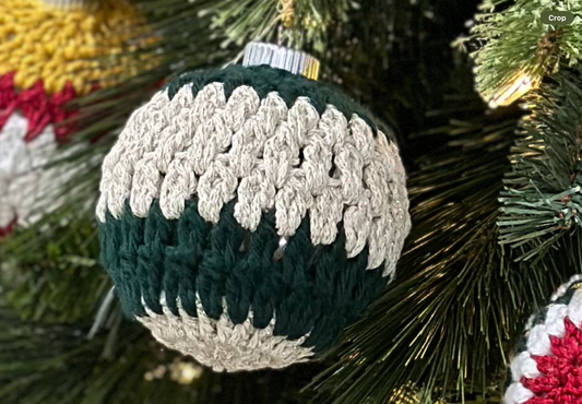 Grandma Wilma’s Vintage Hand Knit Christmas Ornament- Green & Cream