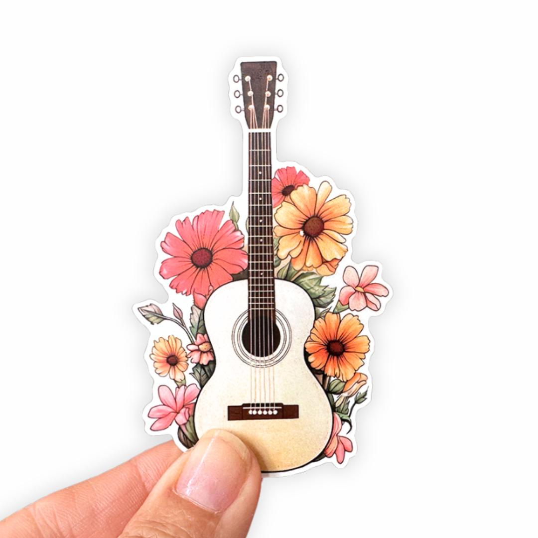 Guitar With Flowers - Sticker