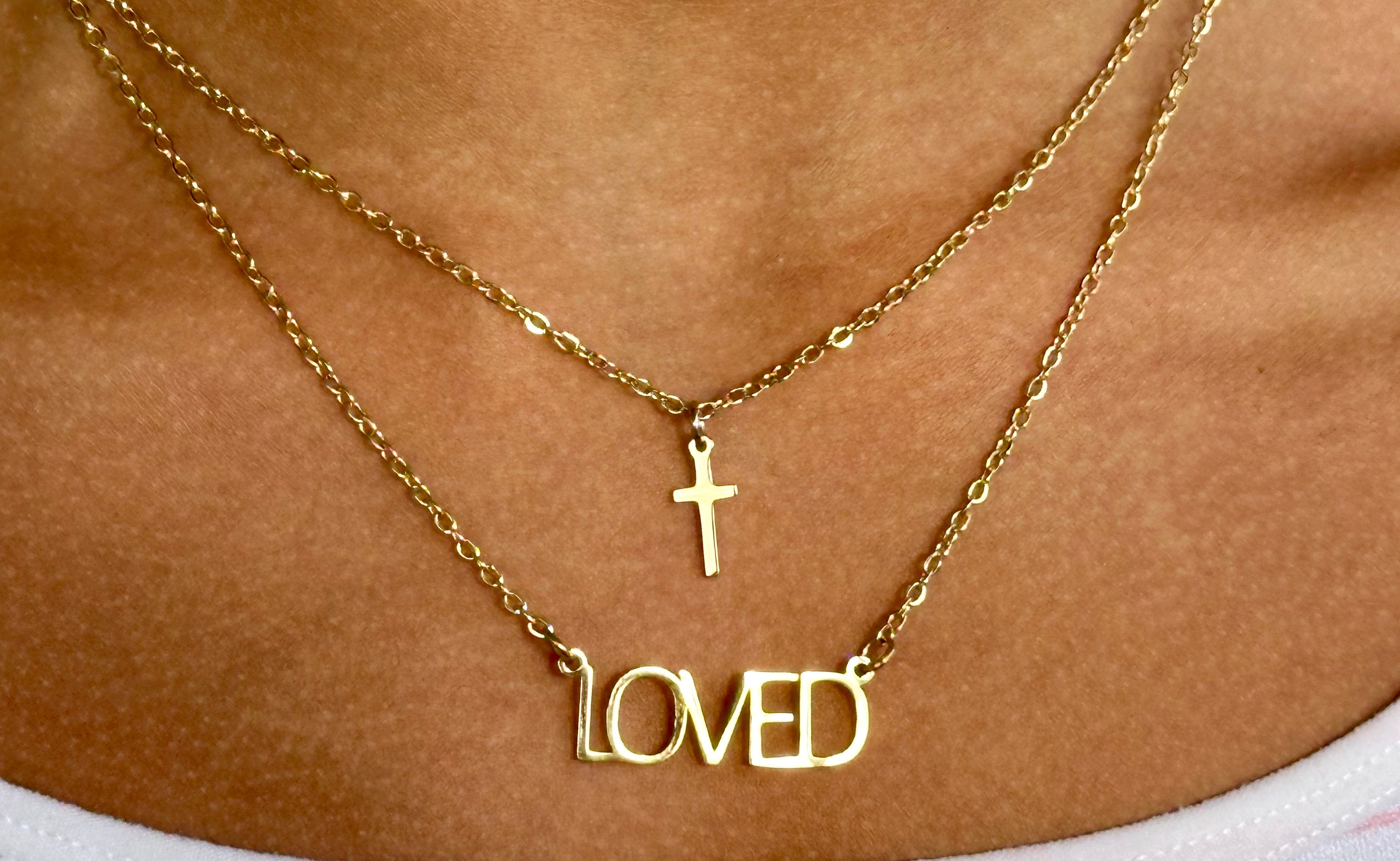 Loved & Cross Layered Necklace Gold